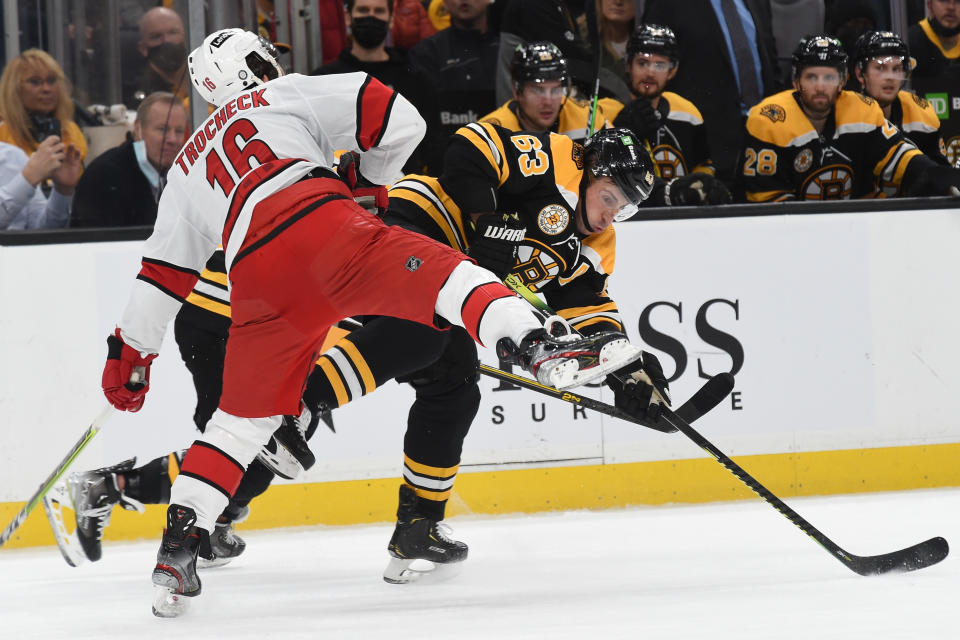 Hours after Brad Marchand ripped Vincent Trocheck for calling him a rat, the Hurricanes demolished the Bruins on the ice, and continued the onslaught online. (Getty)