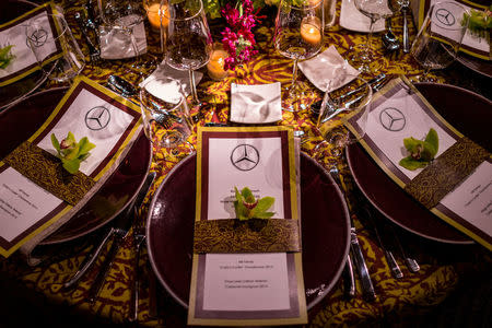 A dinner is set up at the Mercedes-Benz USA hospitality area at River Island in Augusta, Georgia, in this undated handout photo. Jensen Larson Photography/Mercedes-Benz USA - 2017 Masters Experience/Handout via REUTERS
