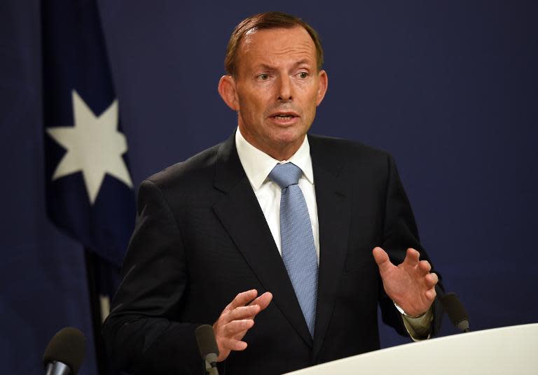 Australia's Prime Minister Tony Abbott speaks to the media in Sydney, in April 2015