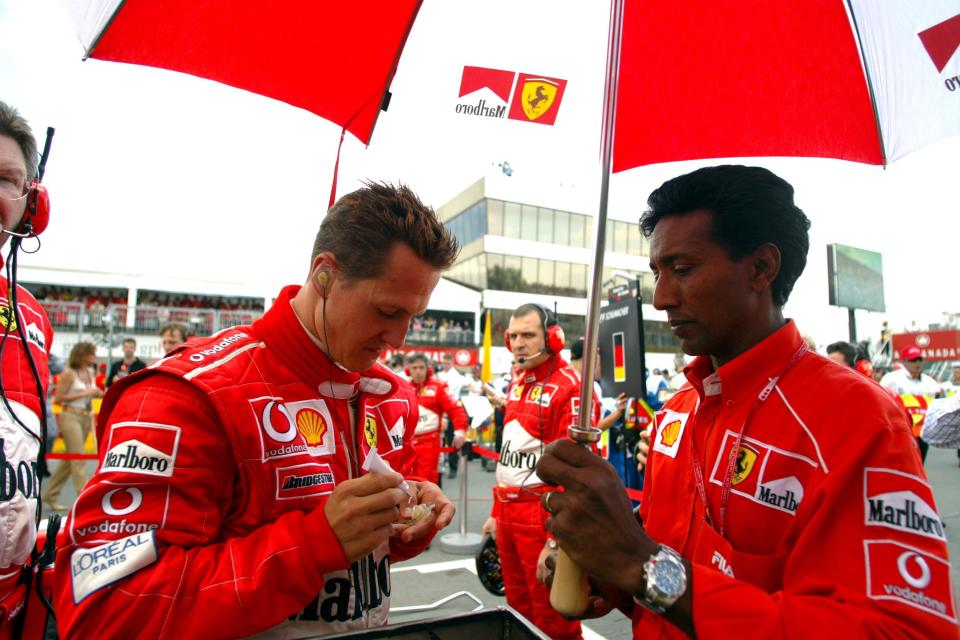 Ferrari's Michael Schumacher prepares for the race