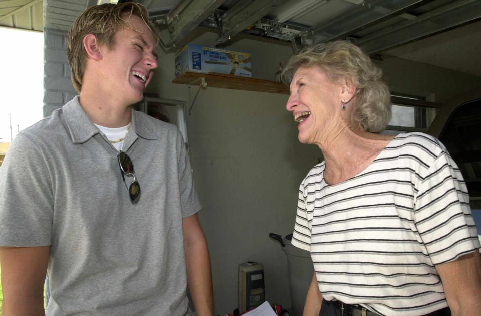 In a photo from 2001, Mary Ann Sterling laughs with her then-17-year-old grandson Matt Armstrong. Sterling founded Grandparents Raising Grandchildren of Brevard County after she and her husband gained custody of Matt when he was 6, after the death of his mother in a car accident.