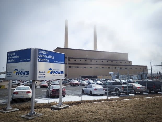 Nova Scotia Power’s coal-fired station at Lingan shrouded in smoke and fog April 7, 2022. (Tom Ayers/CBC - image credit)