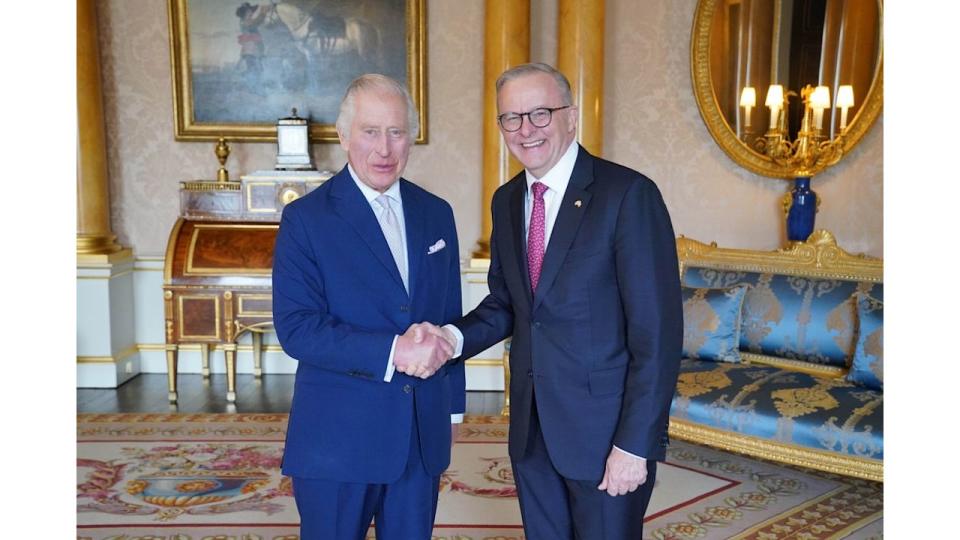 King Charles with Australian Prime Minister Anthony Albanese at Buckingham Palace 