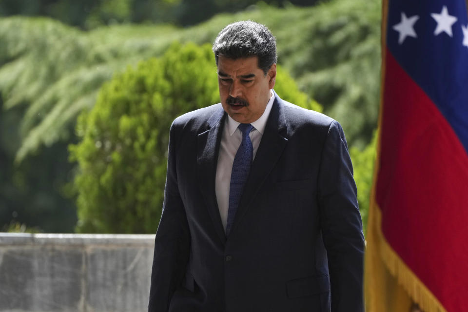 Venezuela's President Nicolas Maduro, arrives for an official welcoming ceremony at the Saadabad Palace in Tehran, Iran, Saturday, June 11, 2022. (AP Photo/Vahid Salemi)