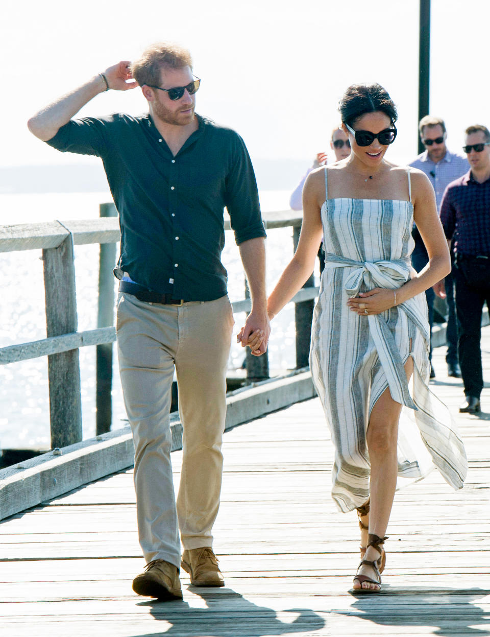 Meghan appeared at Kingfisher Bay Jetty with her husband, Prince Harry. Photo: Getty Images