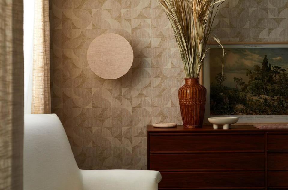 Circle Squared wallpaper in Warm Beige by Aux Abris