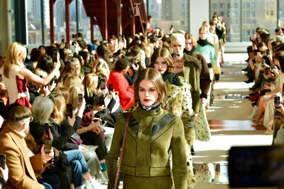 Models walks the runway for a Longchamp fashion show during February 2020 (Getty Images for NYFW: The Shows)