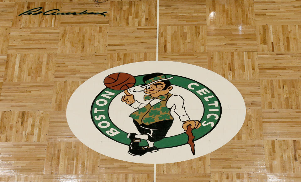 The Boston Celtics logo at TD Garden