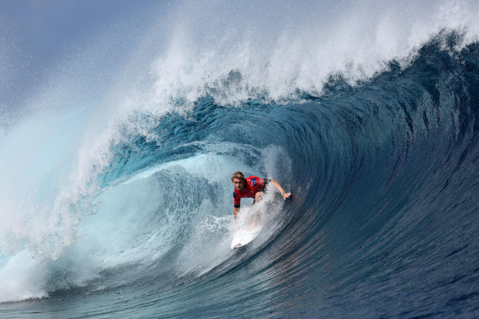 De Australiër Ethan Ewing doet mee tijdens de openingsronde.  (Sean M. Haffey/Getty Images)