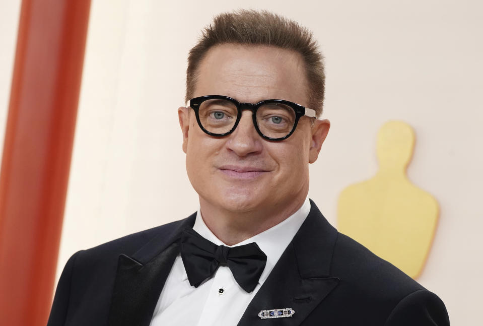 Brendan Fraser arrives at the Oscars on Sunday, March 12, 2023, at the Dolby Theatre in Los Angeles. (Photo by Jordan Strauss/Invision/AP)