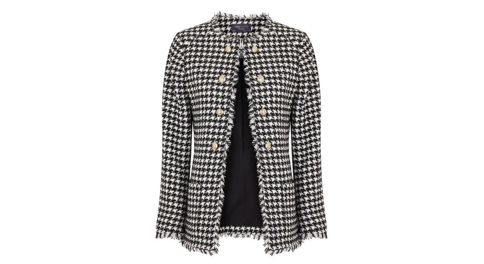 Tweed Straight Dogtooth Longline Blazer