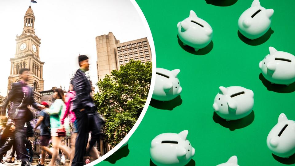 Pictured: Australian workers, piggy banks suggesting tax. Images: Getty