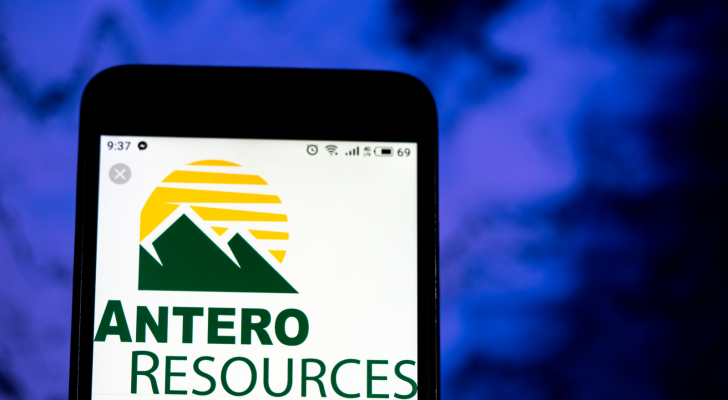 Antero Resources Company logo seen displayed on smart phone. AR stock.