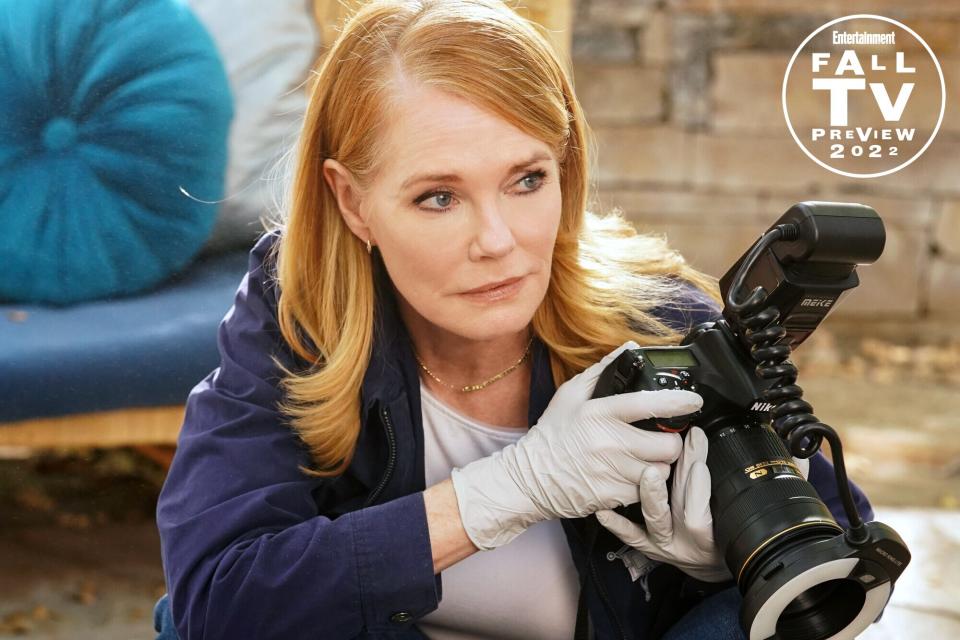 "The Painted Man" -- Coverage of the CBS series CSI: VEGAS, scheduled to air on the CBS Television Network. Pictured (L-R): Marg Helgenberger as Catherine Willows. Photo: Sonja Flemming/CBS ©2022 CBS Broadcasting, Inc. All Rights Reserved.