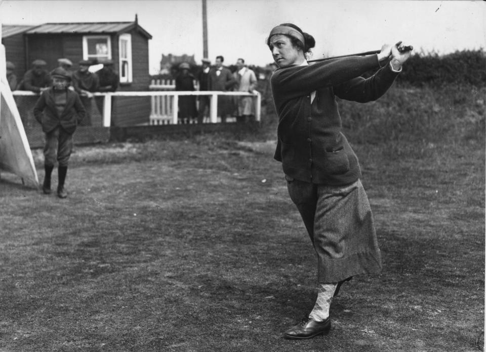 <p>British golfer, Cecil Leitch, plays the English Ladies Golf tournament in Sheringham. Leitch won 12 national titles over the course of her career.</p>