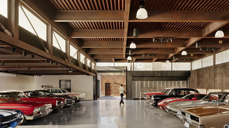 The stunning 10-car garage on the property with wooden fixtures. - Credit: Casey Dunn