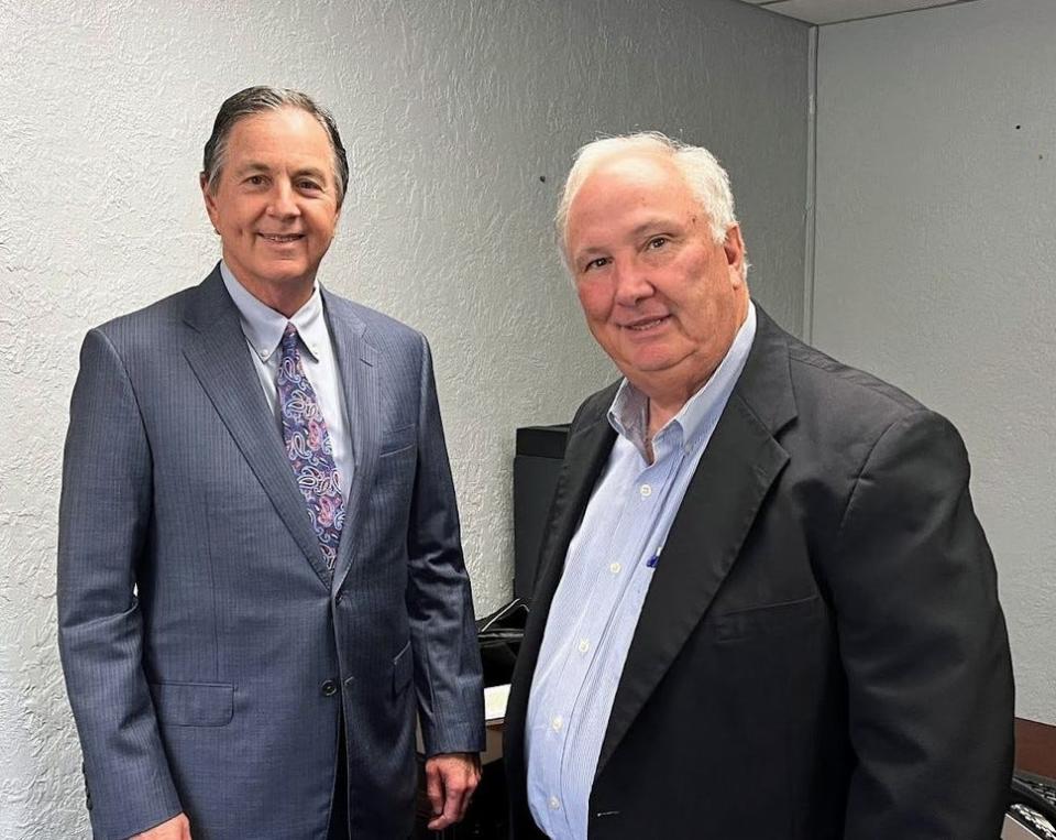 The Clay County Hospital Board of Managers chose Bob Ellzey, left, to serve as the Interim CEO of the hospital. Clay County Judge Mike Campbell is on the right.