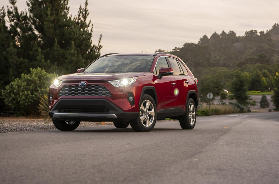 This undated photo from Toyota shows the RAV4 Hybrid, a small SUV that gets an EPA-estimated 40 mpg in mixed driving conditions. Toyota is well versed in making hybrids, and the RAV4 Hybrid is an excellent example. Its cargo space, among the largest in the small SUV class, checks in at 37.5 (minimum) and 69.8 (maximum) cubic feet. (Courtesy of Toyota Motor Sales U.S.A. via AP)