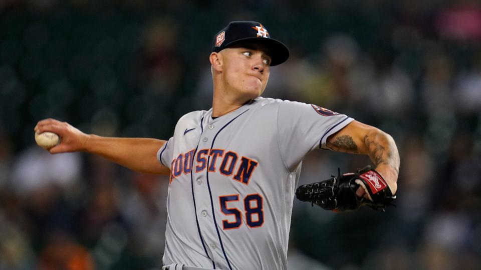 Astros pitcher Hunter Brown throws against the Tigers in the fifth inning on Tuesday, Sept. 13, 2022, at Comerica Park.