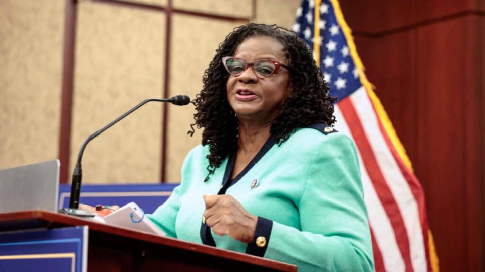 Rep. Gwen Moore (D-WI) speaks at a press conference at the U.S. Capitol Building on December 14, 2021 in Washington, DC. (Photo by Anna Moneymaker/Getty Images)