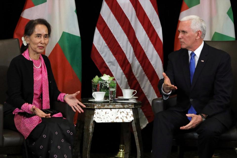 Mr Pence met with the Myanmar leader on Wednesday (REUTERS)