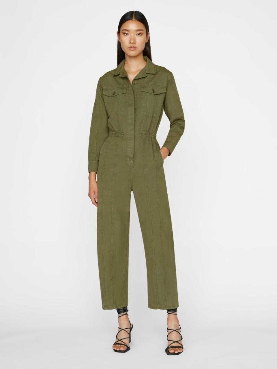 <p><a href="https://go.redirectingat.com?id=74968X1596630&url=https%3A%2F%2Fframe-store.com%2Fproducts%2Fcinched-twill-jumpsuit-washed-surplus%3Fvariant%3D41996978127024%26flow_country%3DUSA%26gclid%3DEAIaIQobChMI7-71zoXw_gIVOAOzAB119QmMEAQYBSABEgJR5fD_BwE&sref=https%3A%2F%2F" rel="nofollow noopener" target="_blank" data-ylk="slk:Shop Now;elm:context_link;itc:0;sec:content-canvas" class="link ">Shop Now</a></p><p>Cinched Twill Jumpsuit in Washed Surplus</p><p>$313.00</p><p>frame-store.com</p><span class="copyright">FRAME</span>