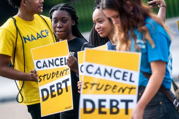 PHOTO: In this Aug. 25, 2022, file photo, student loan forgiveness advocates attend a press conference on Pennsylvania Avenue in front of the White House in Washington, D.C. (Shawn Thew/EPA via Shutterstock)