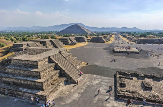 TEOTIHUACAN Located northeast of Mexico City, Teotihuacan is the site of the most remarkable pre-Columbian pyramids in Mesoamerica. The city is pre-Aztec, but the Aztecs—who believed that the gods created the world there—named it “City of the Gods.” The city is believed to have been constructed between 100 B.C. and 250 A.D., and at the height of its power, it had a population of perhaps as many as 200,000 people. It even had multi-family residential compounds—a precursor to the modern-day apartment building. The Avenue of the Dead cuts through the site, connecting the Pyramids of the Sun and the Moon. You can still admire the vibrant murals, which are astonishingly well-preserved. Insider Tip: To see amazing artifacts from pre-Hispanic Mexico, be sure to visit the Museo Nacional de Antropología in Mexico City. (Photo: Anton_Ivanov/Shutterstock)