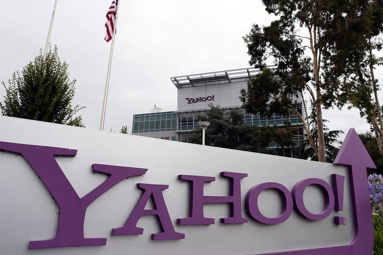 The Yahoo! logo is pictured outside the company's headquarters in California on July 17, 2012. The company's shares bounced in after-hours trading as the struggling Internet pioneer topped Wall Street expectations despite a slip in quarterly profit