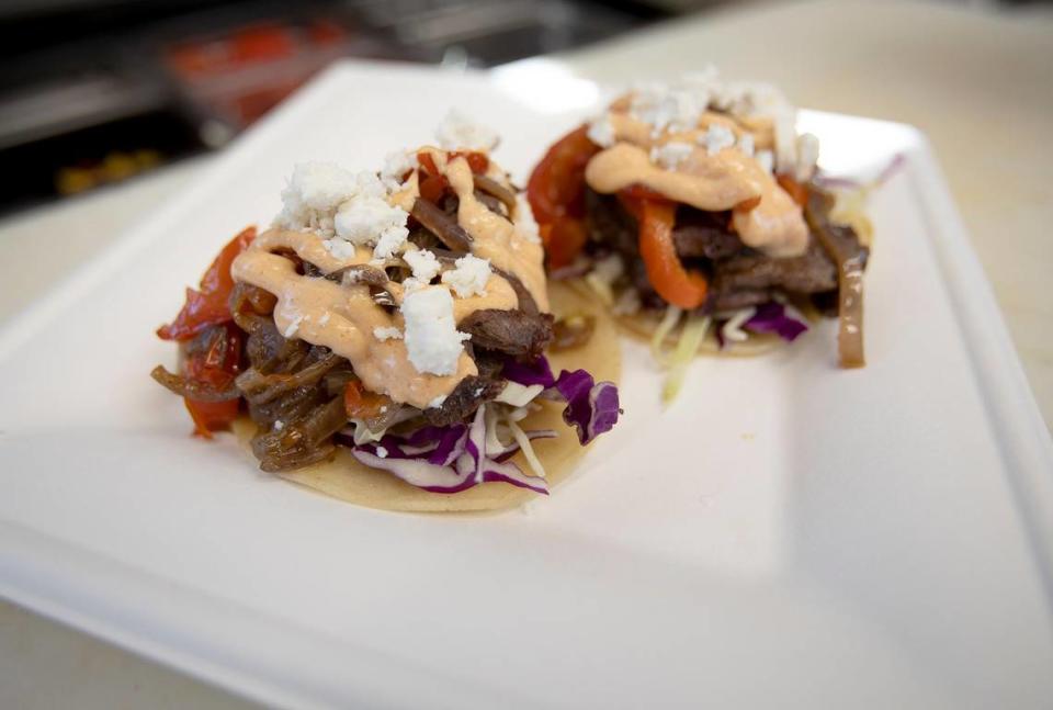 Rib Line and three sister restaurants are a winning combo for SLO County couple who bought a barbecue legacy and ran with it. Cherry and oak smoked tenderloin, grilled onions and peppers, queso fresco, Eli’s sauce, pickled red onions.