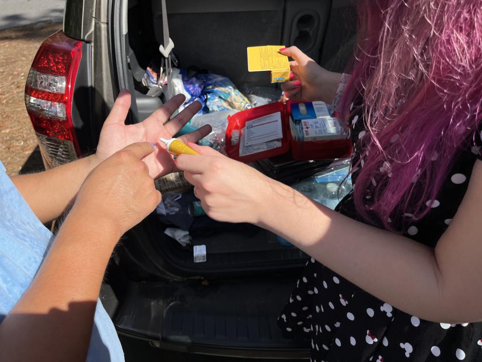 first aid kid treating bee sting