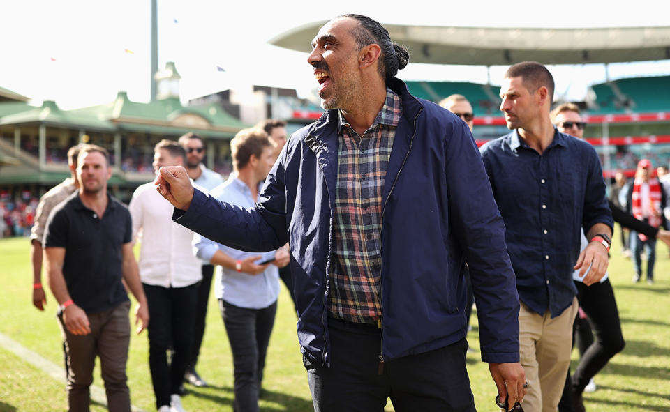 Adam Goodes joined teammates for a Sydney Swans premiership reunion in 2022.