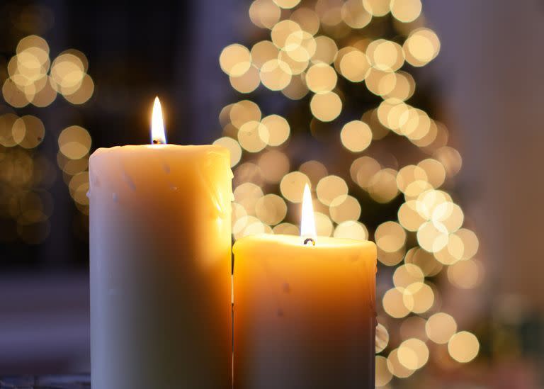 candles and christmas lights