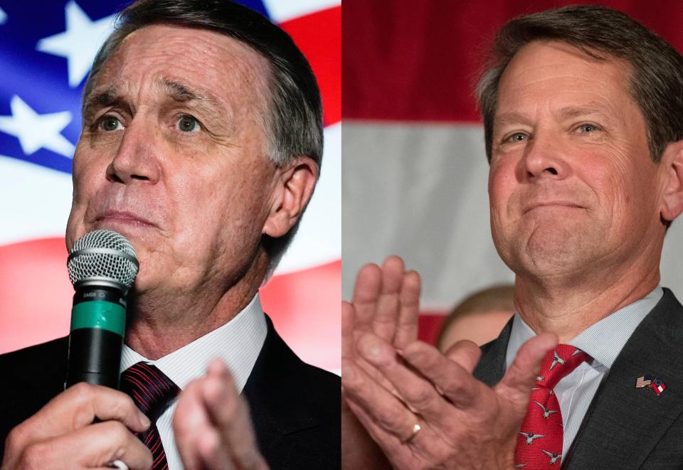 David Perdue, left, Gov. Brian Kemp