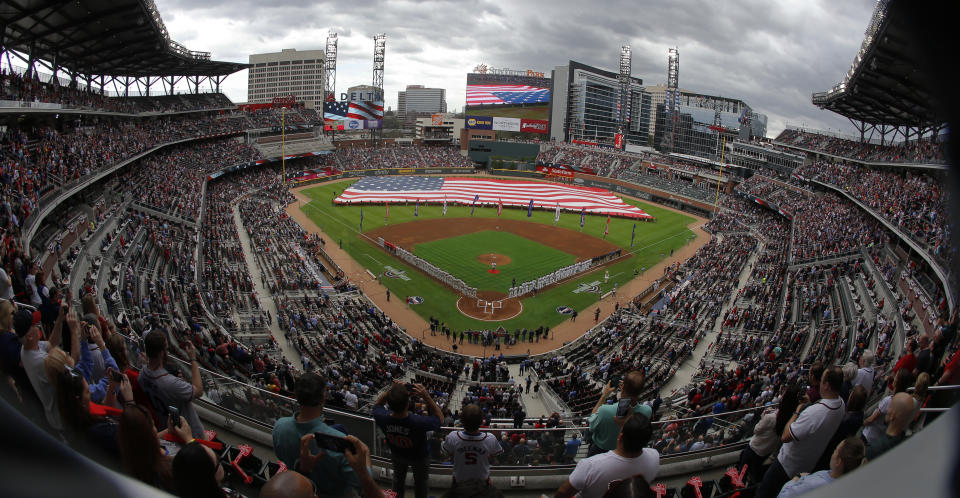 Police say that a worker found a dead body at SunTrust Park, the home of the Atlanta Braves. (AP)