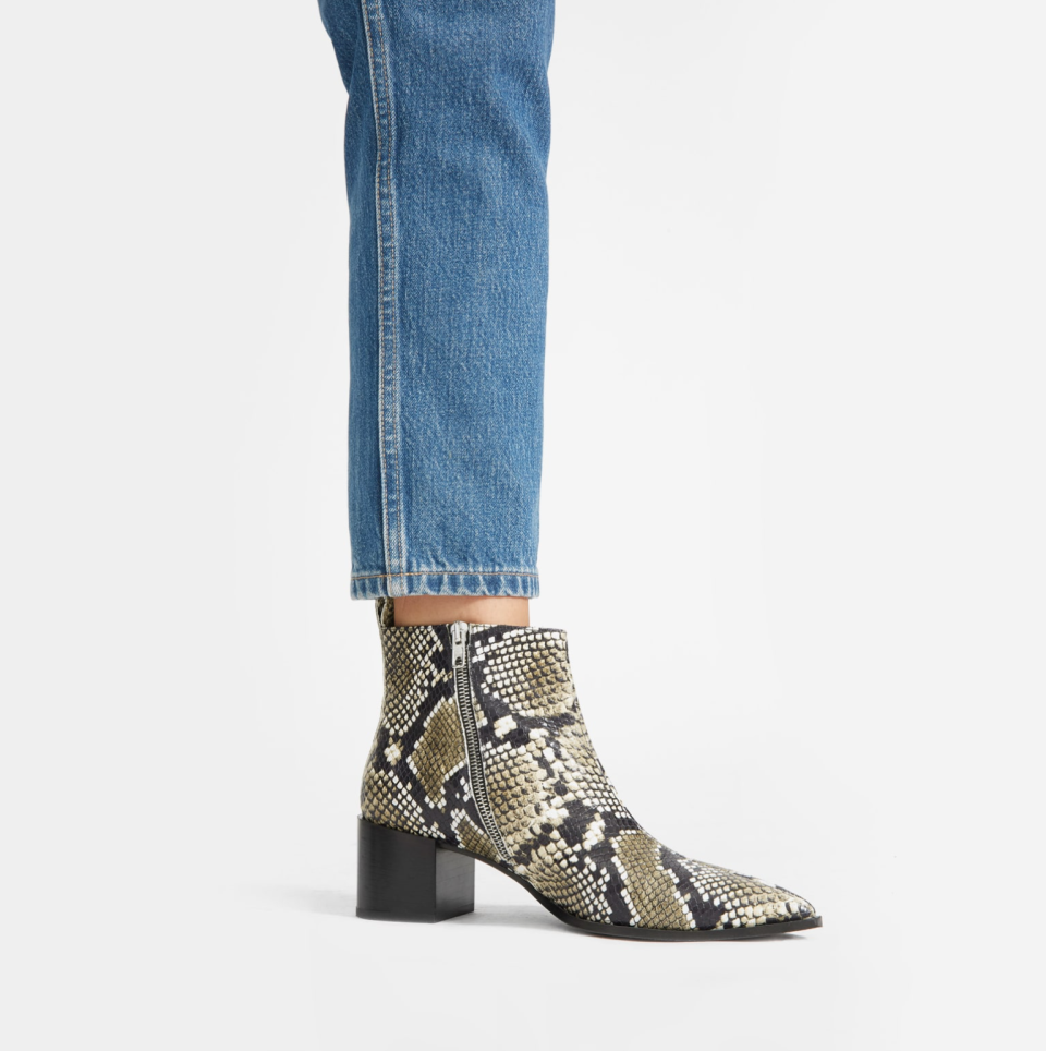 Everlane The Boss Boot in Black/White Snake (Photo via Everlane)