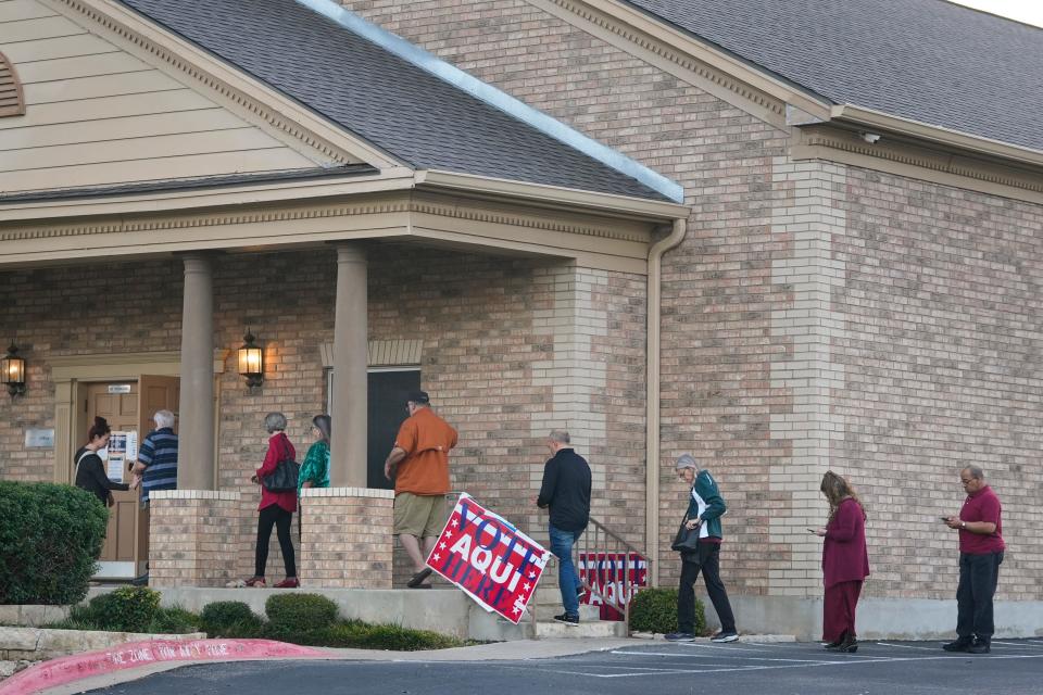 People arrive to vote in the Super Tuesday primary election at Ben Hur Shrine in North Austin on Tuesday, March 5, 2024.