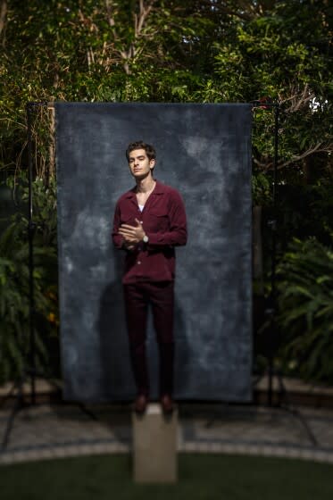 Los Angeles, CA - November 10: Actor Andrew Garfield is photographed in promotion of his new film, Netflix's, "tick, tick…BOOM!," at Four Seasons hotel, in Los Angeles, CA, Wednesday, Nov. 10, 2021. Garfield portrays composer and playwright Jonathan Larson, who was known for his exploration of social issues, mostly notably with his Pulitzer Prize-wining, "Rent." (Jay L. Clendenin / Los Angeles Times)