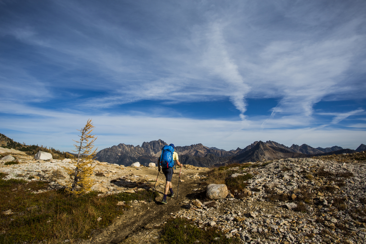 Man Hiking in the Pasayten Wilderness on the Pacific Crest Trail, Washington