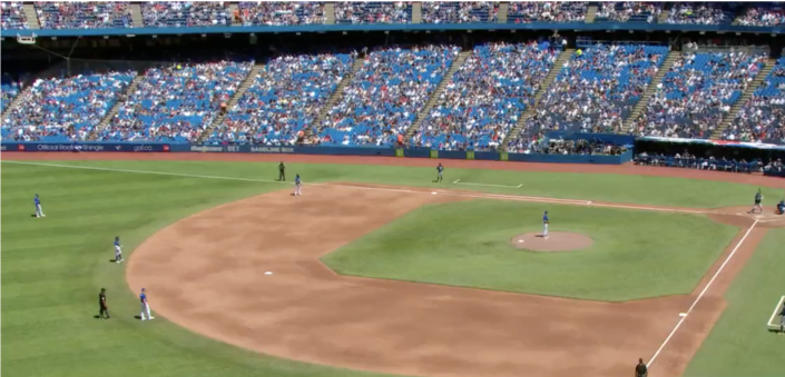 One common infield shift deployed here by the Toronto Blue Jays greatly reduces the amount of defensive knowledge a second baseman needs.  MLB rules ban this formation from 2023. (Image via MLB.com)