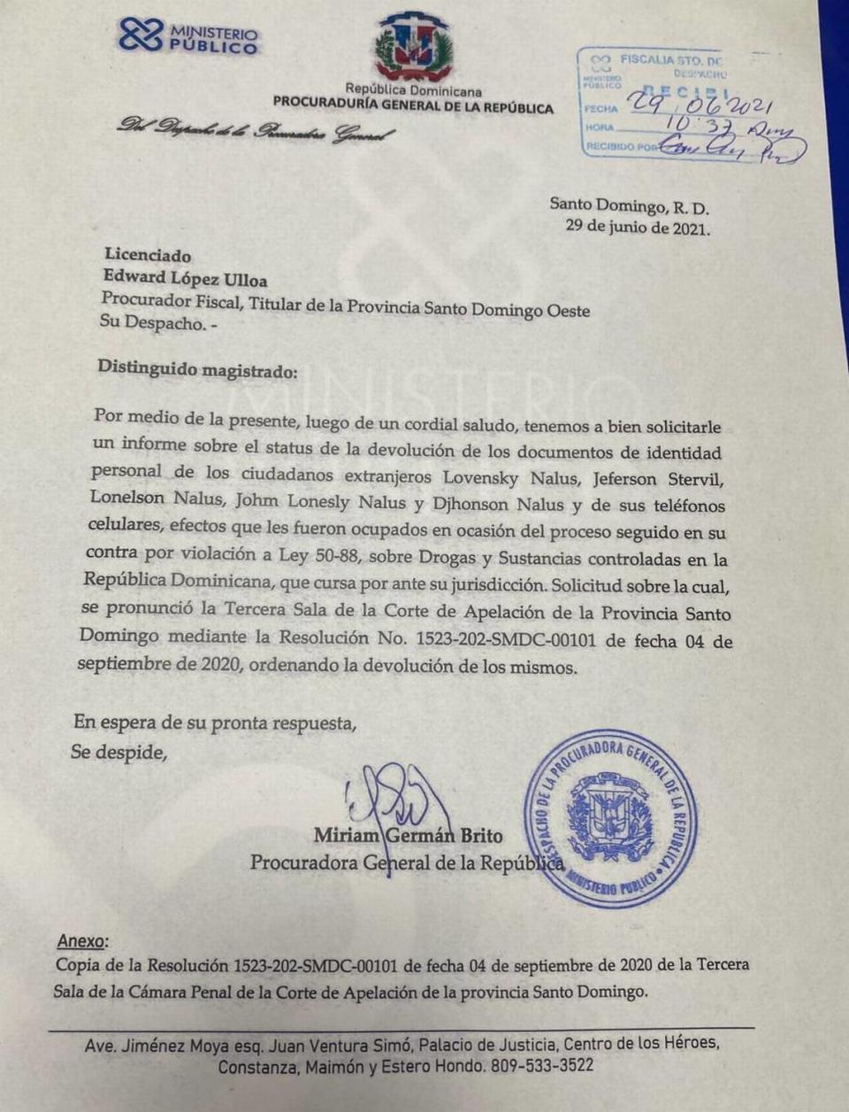 After an inquiry by the Miami Herald and McClatchy Washington Bureau about the Nalus brothers’ arrest, the attorney general for the Dominican Republic finally asked about the case. This is the response of the prosecutor’s office.