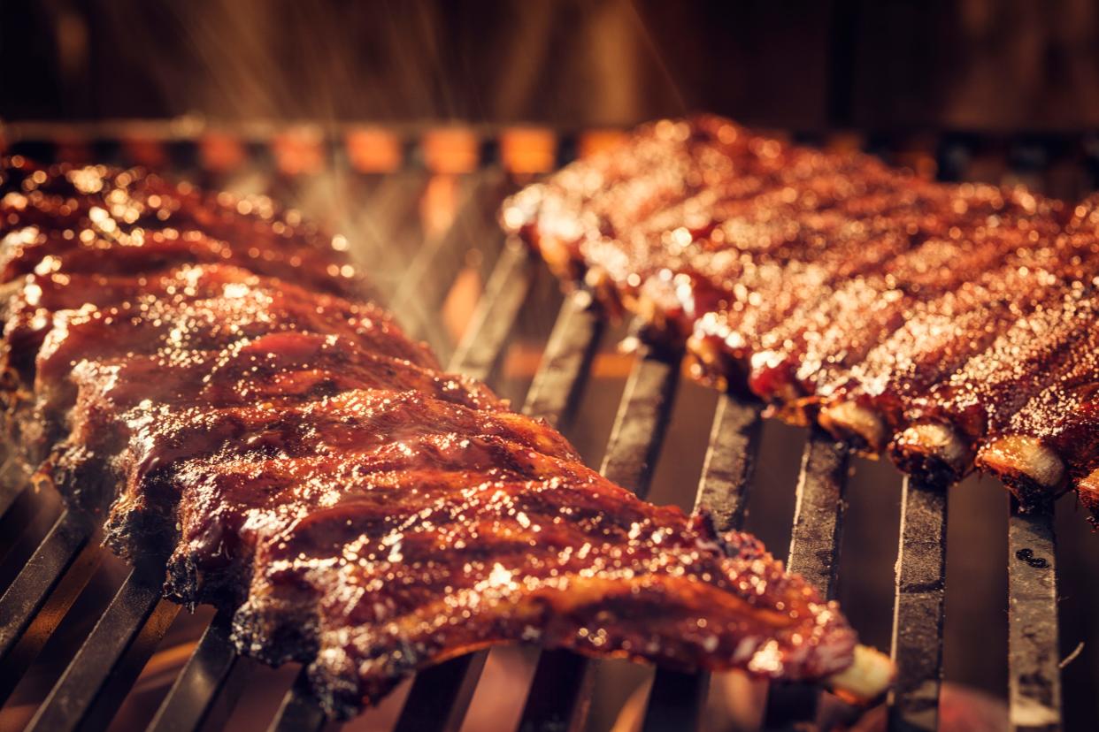 Marinated BBQ Pork Ribs on Barbecue Grill