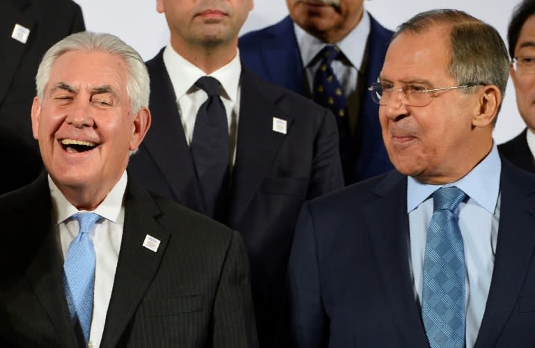 After meeting Russian Foreign Minister Sergei Lavrov (R), US Secretary of State Rex Tillerson (L) said the US sought cooperation with Moscow only if it "will benefit the American people"