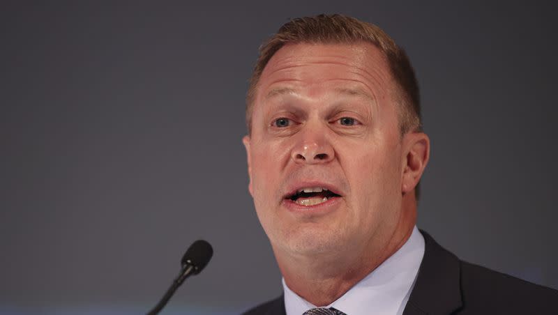 Virginia coach Bronco Mendenhall answers a question during a news conference at the Atlantic Coast Conference media days in Charlotte, N.C., Wednesday, July 21, 2021. This week he was introduced as the new head coach at New Mexico.