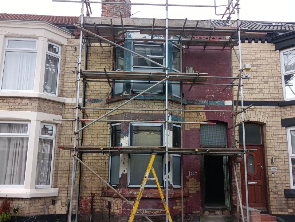 The exterior of the house during renovation