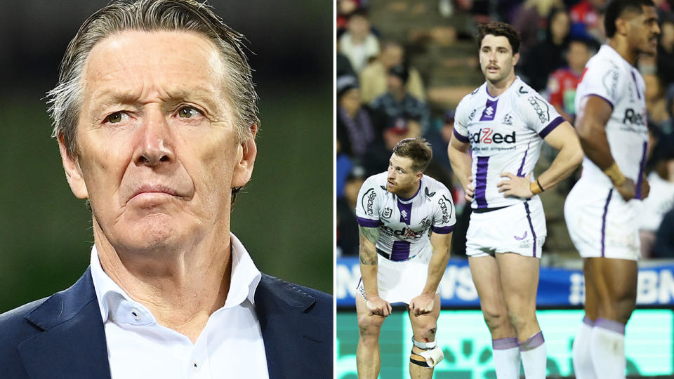 Craig Bellamy, pictured here alongside his Melbourne Storm players.