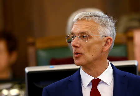 Nominated Latvia's Prime Minister's candidate Krisjanis Karins presents his cabinet to the Parliament before its vote in Riga, Latvia January 23, 2019. REUTERS/Ints Kalnins