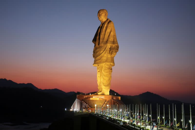 General view of the "Statue of Unity" portraying Sardar Vallabhbhai Patel, one of the founding fathers of India, during its inauguration in Kevadia