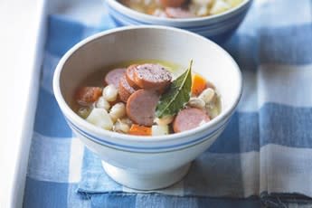Rachel Allen's Smoked sausage, bean and root vegetable soup