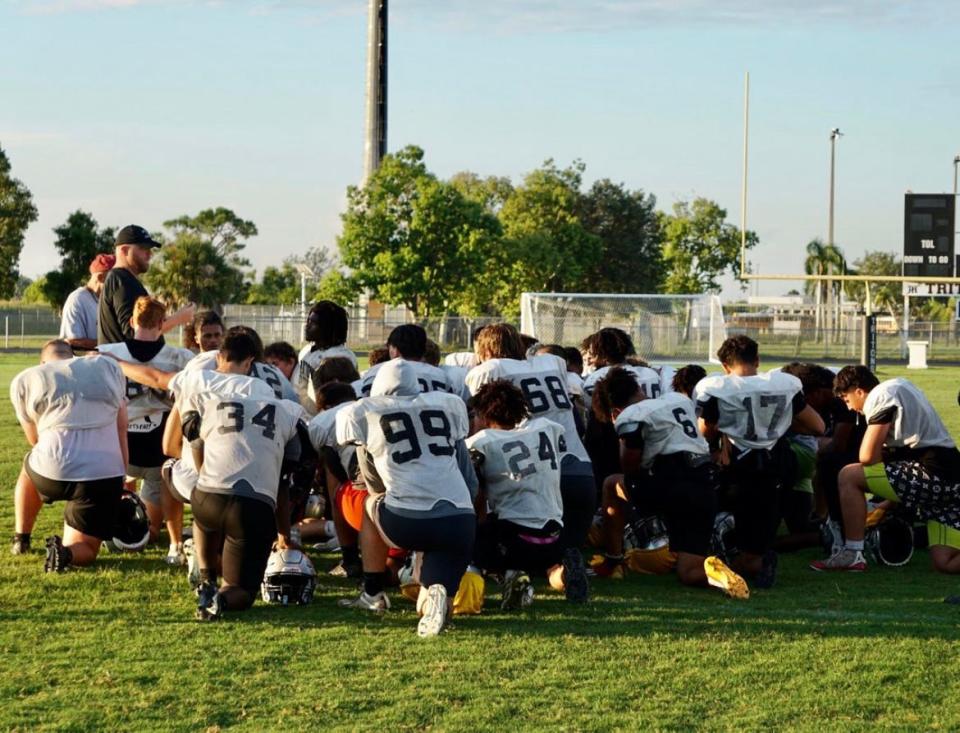 The Mariner High football team runs through practice on Friday, Aug. 4, 2023.